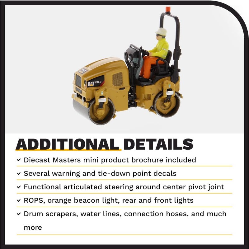 Diecast Masters CAT Caterpillar CB-2.7 Utility Compactor with Operator High Line Series 1/50 Diecast Model 85593 - Image 5